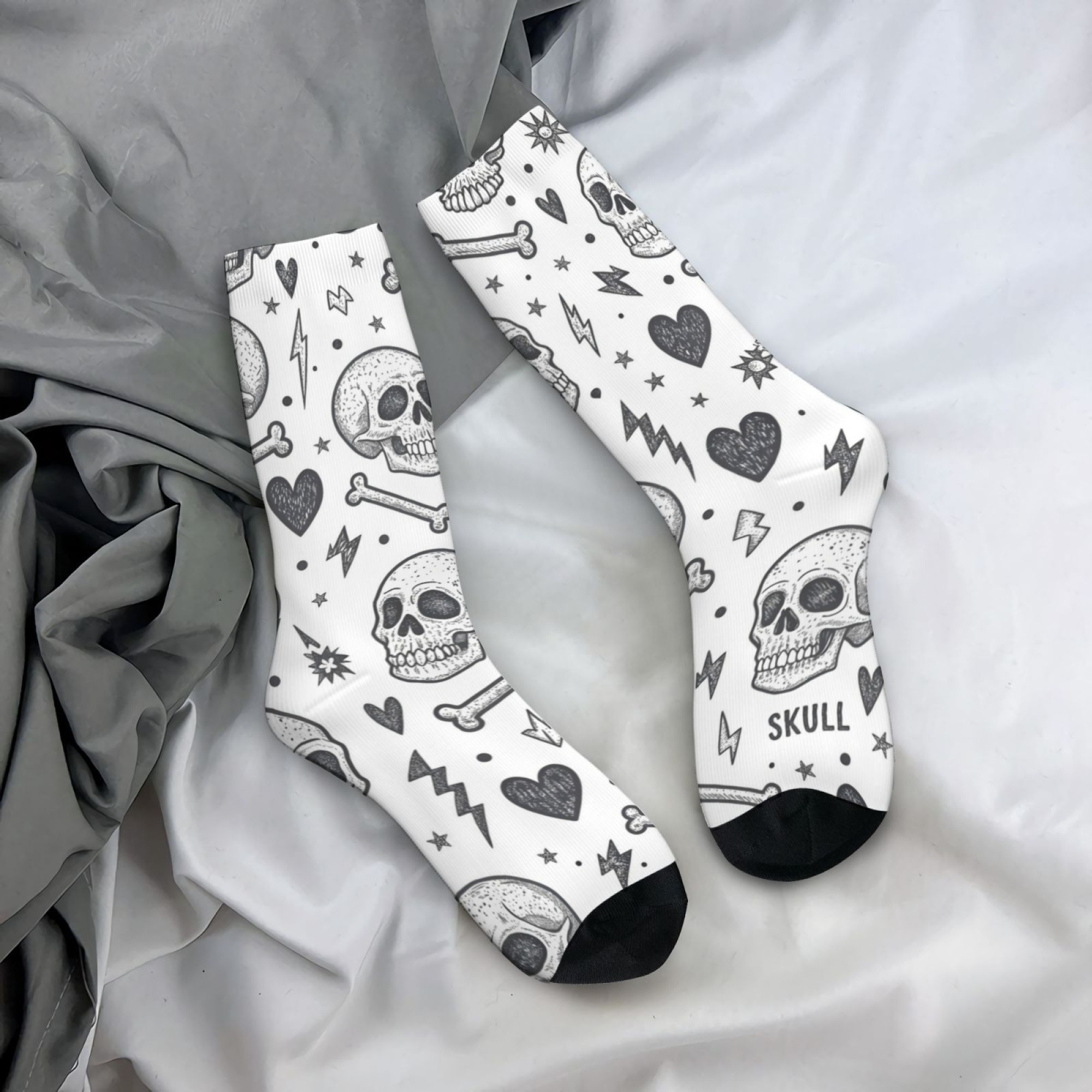 Men'S Gothic Formal Wear - Kaus Kaki Crew Gambar Tengkorak Punk