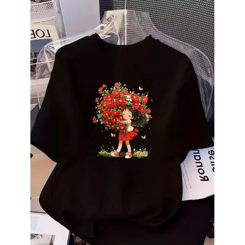 Y2K Formal Wear Men - Kaos Wanita Y2K Motif Bunga Hitam
