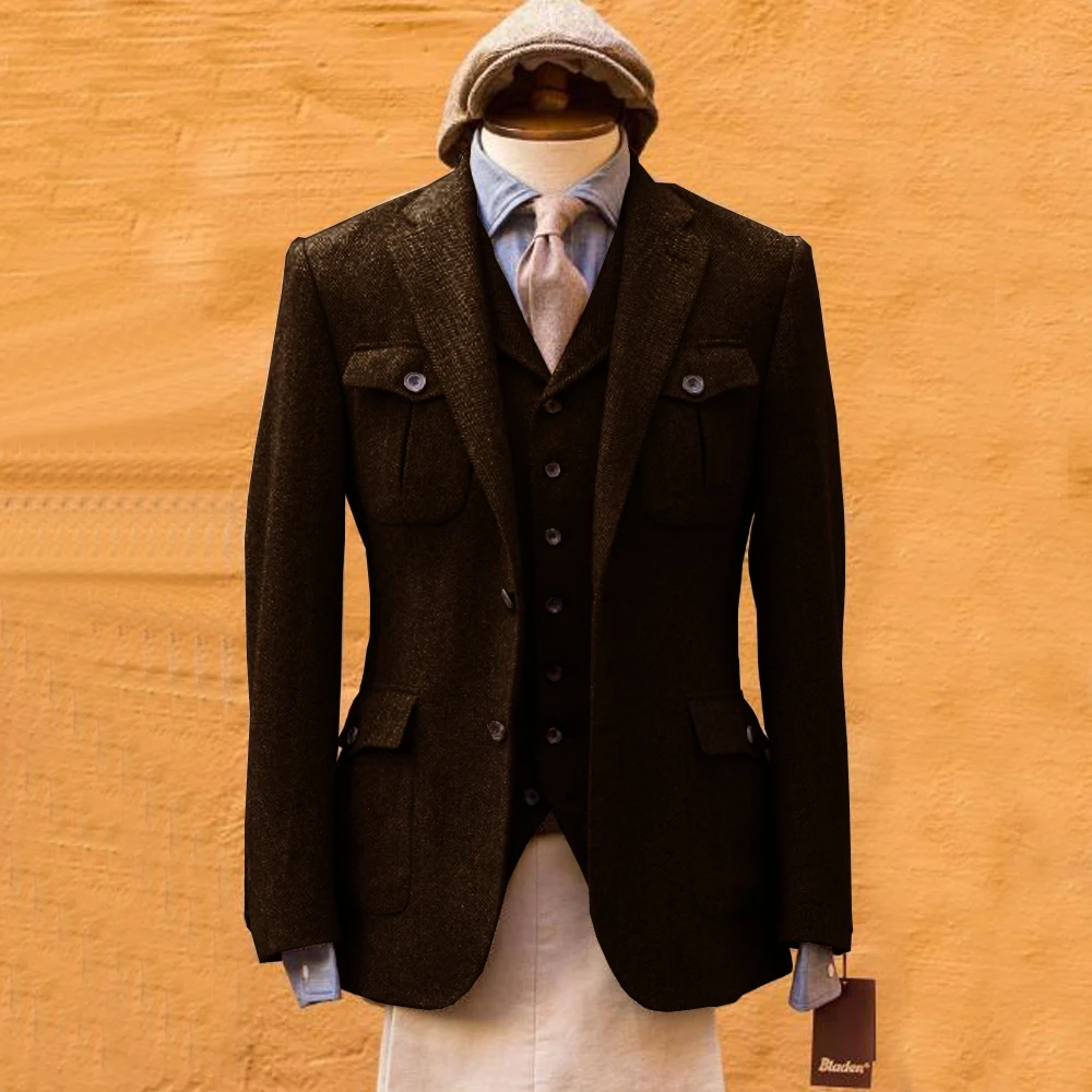 Mens Formal Look - Jas Pria Herringbone Formal Setelan Lengkap