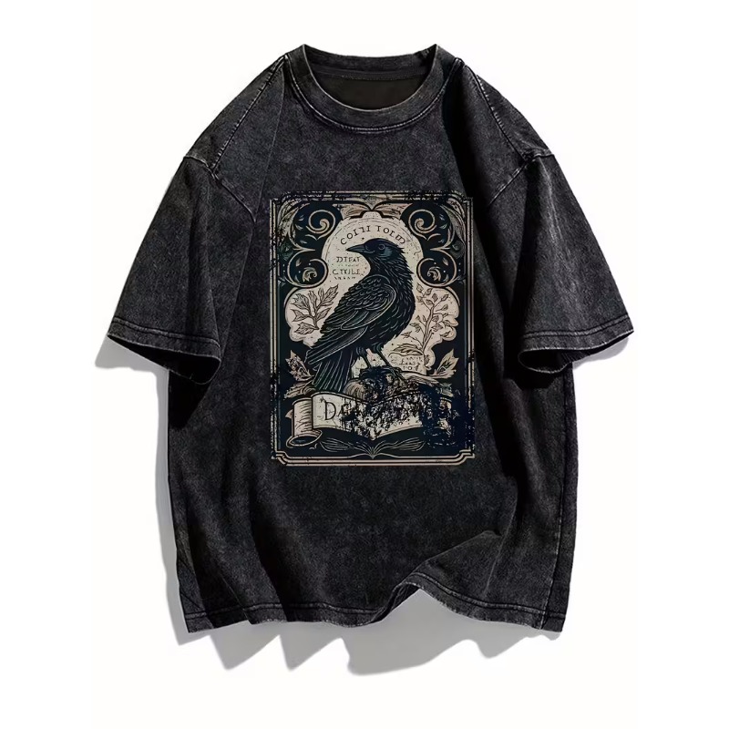 Kaos Vintage Gothic Raven Prin - Men'S Gothic Formal Wear ulasan dan harga